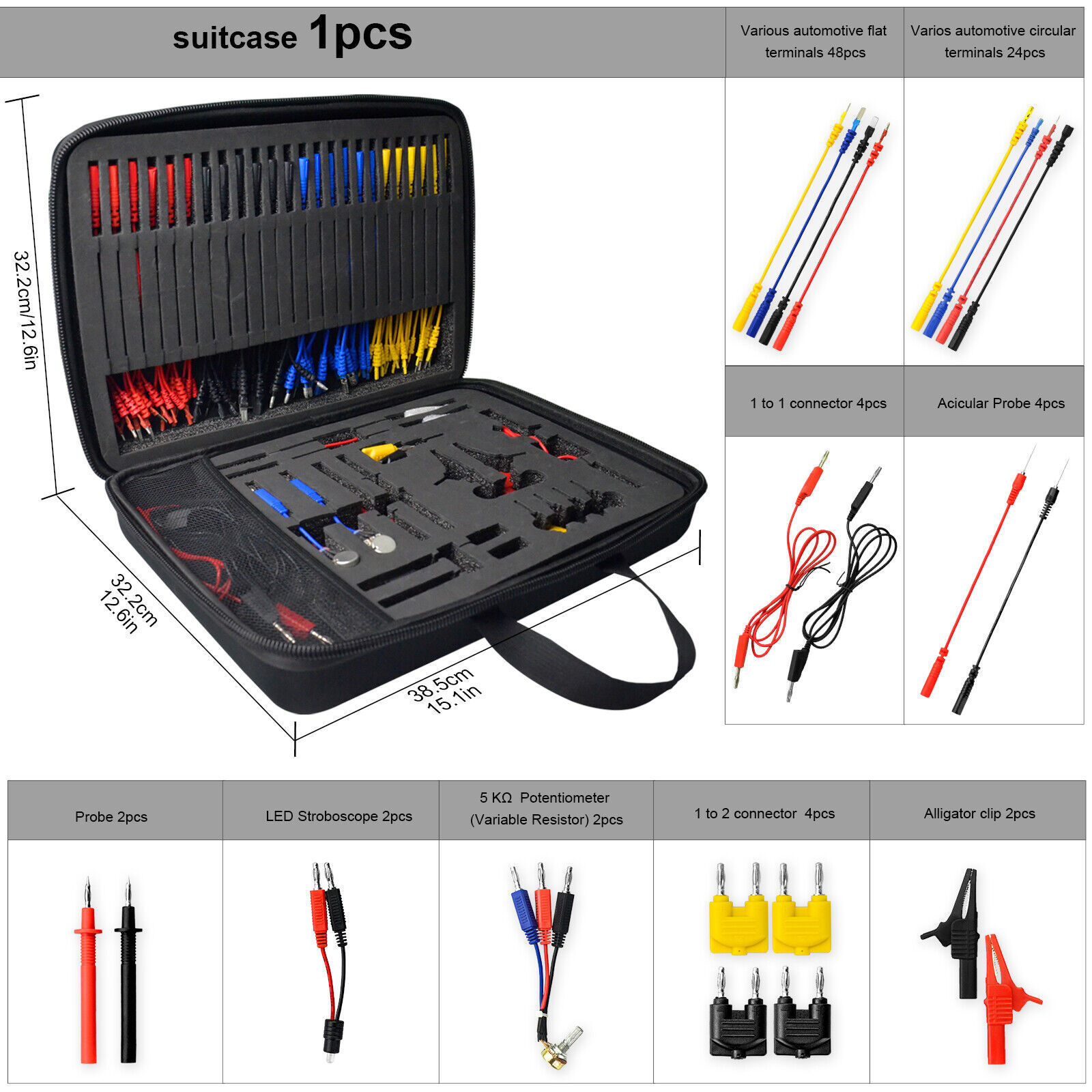 92PCS Automotive Multimeter Test Lead Kit Wire-Piercing Clip Test Probe Wire Set