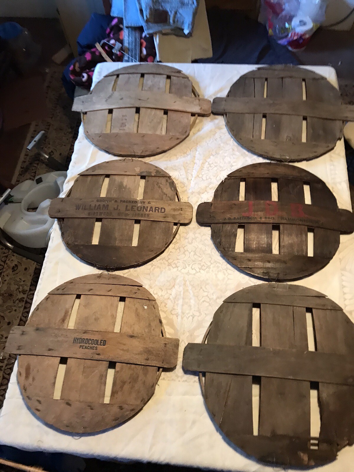 Lot Of 6 BASKET COVERS CRATE BUSHEL WOODEN VINTAGE