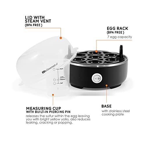 Elite Gourmet EGC115B Easy Egg Cooker Electric 7-Egg 7 Egg, Classic Black