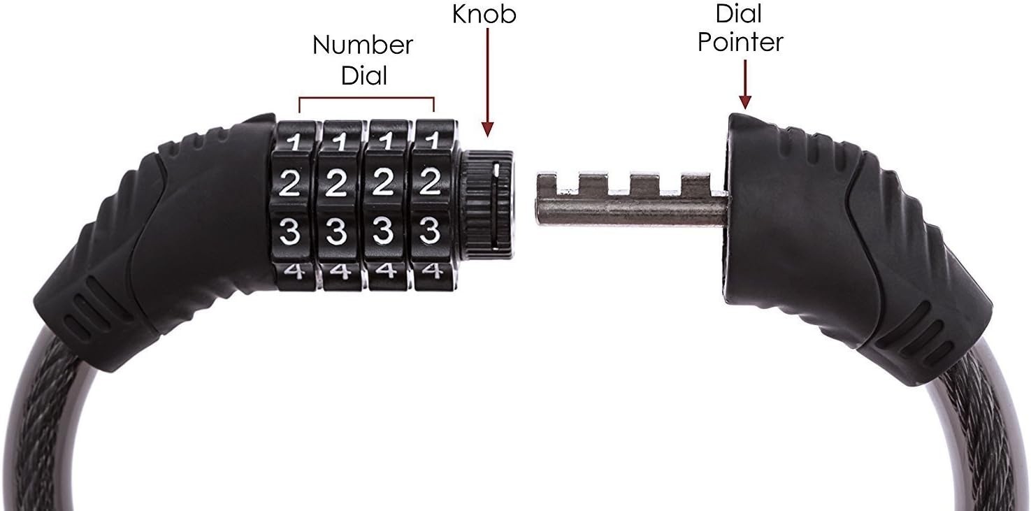 Compact 4-Digit Combination Lock - Strong Steel Cable for Bicycle Security, 2ft