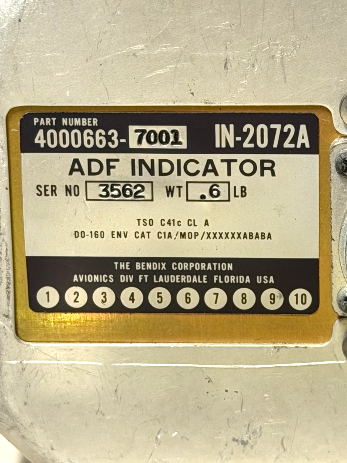 Bendix ADF Indicator IN-2072A Part Number 4000663-7001