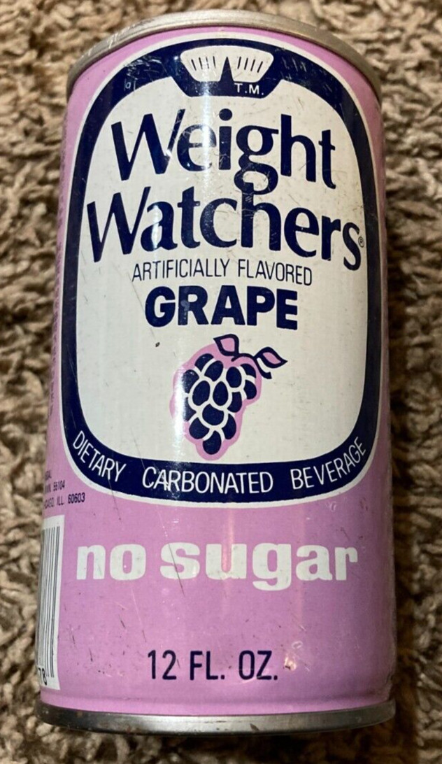 VINTAGE WEIGHT WATCHERS SUGAR FREE GRAPE SODA STEEL PULL TAB CAN