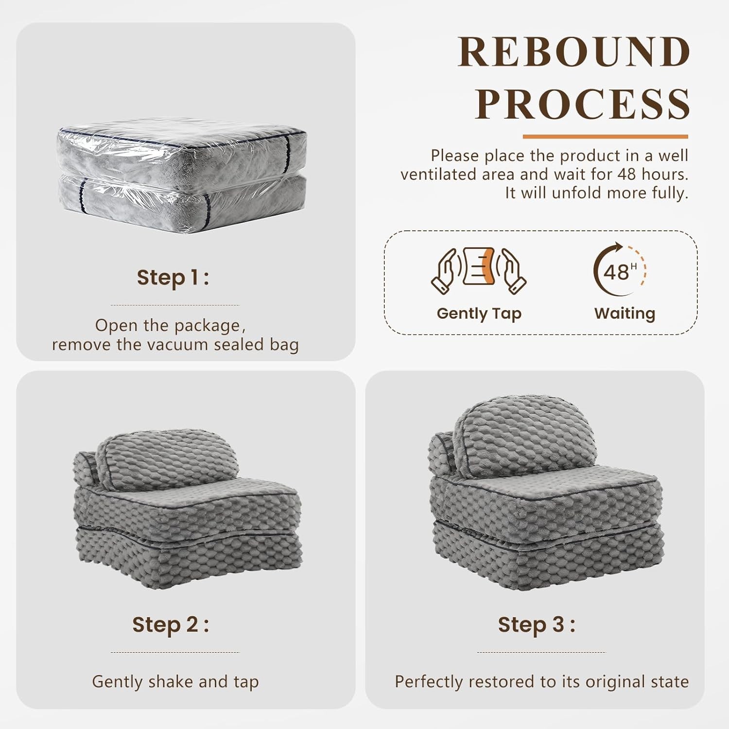 Folding Sofa Bed 3-in-1 Convertible Sleeper Chairs W/ Pillow,Back Support Fuzzy