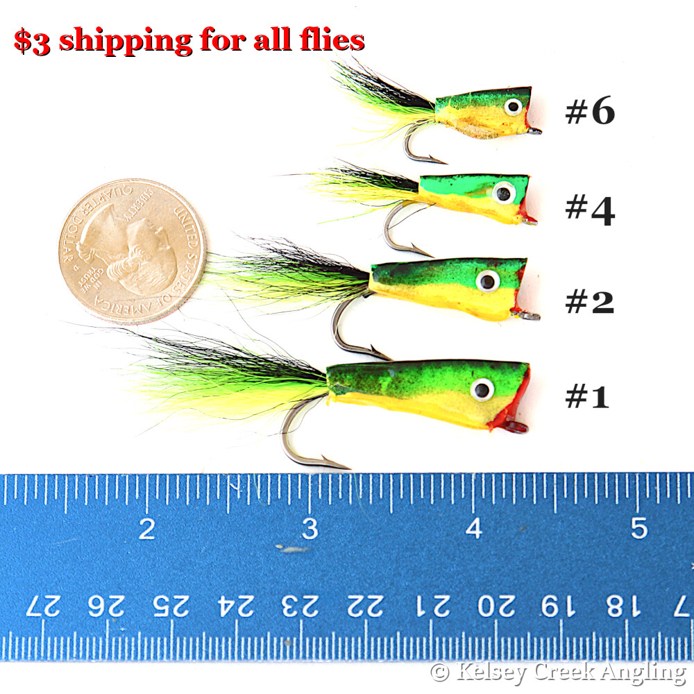6-Pack CB Fire Tiger Taco Pescado, Popper Flies