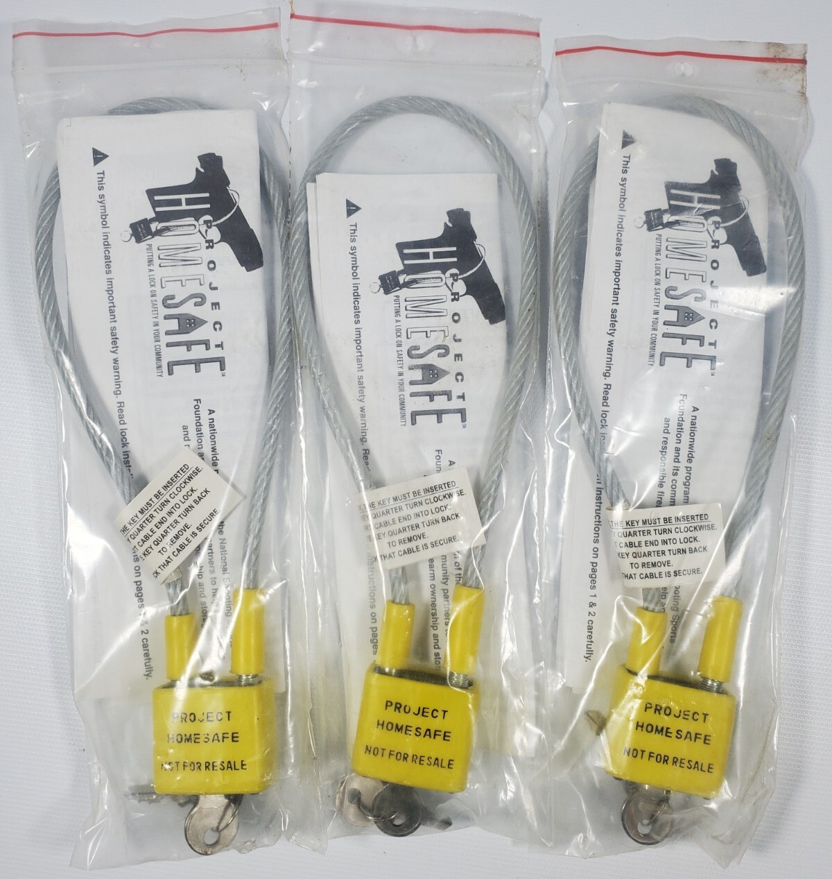3X PROJECT HOMESAFE HOME SAFE 16" CABLE LOCK GUN CABINET CHILD SAFETY w 2 KEYS