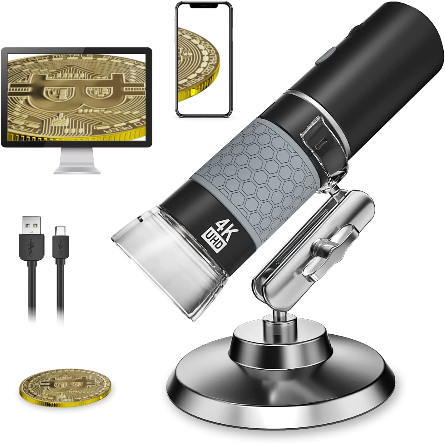 4K 3840X2160P Wireless Digital Microscope, Handheld HD USB Inspection Camera ...
