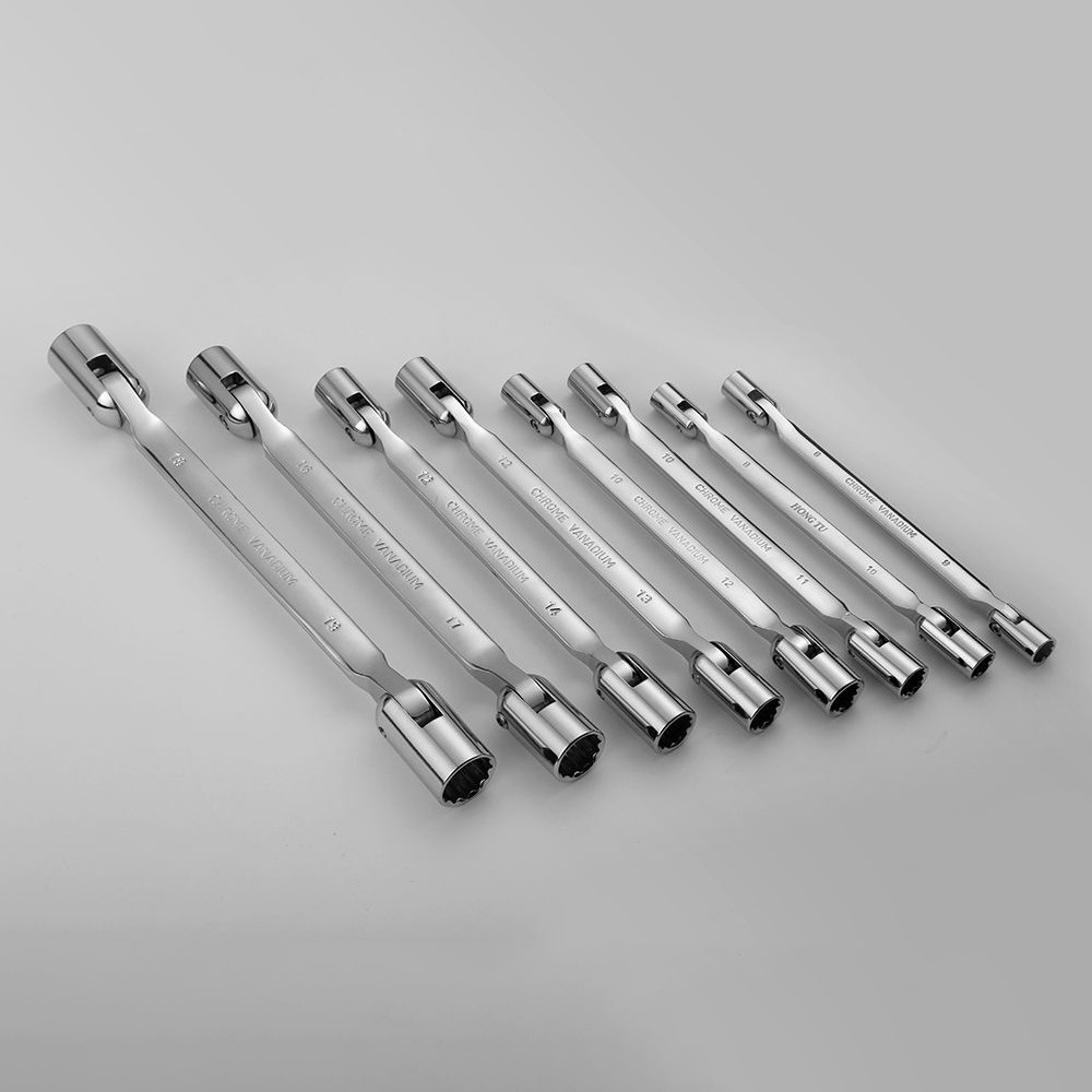 Metric Socket Wrenches Double Pt Swivel Head Flexible Spanner Hand Tool 12 Poi .
