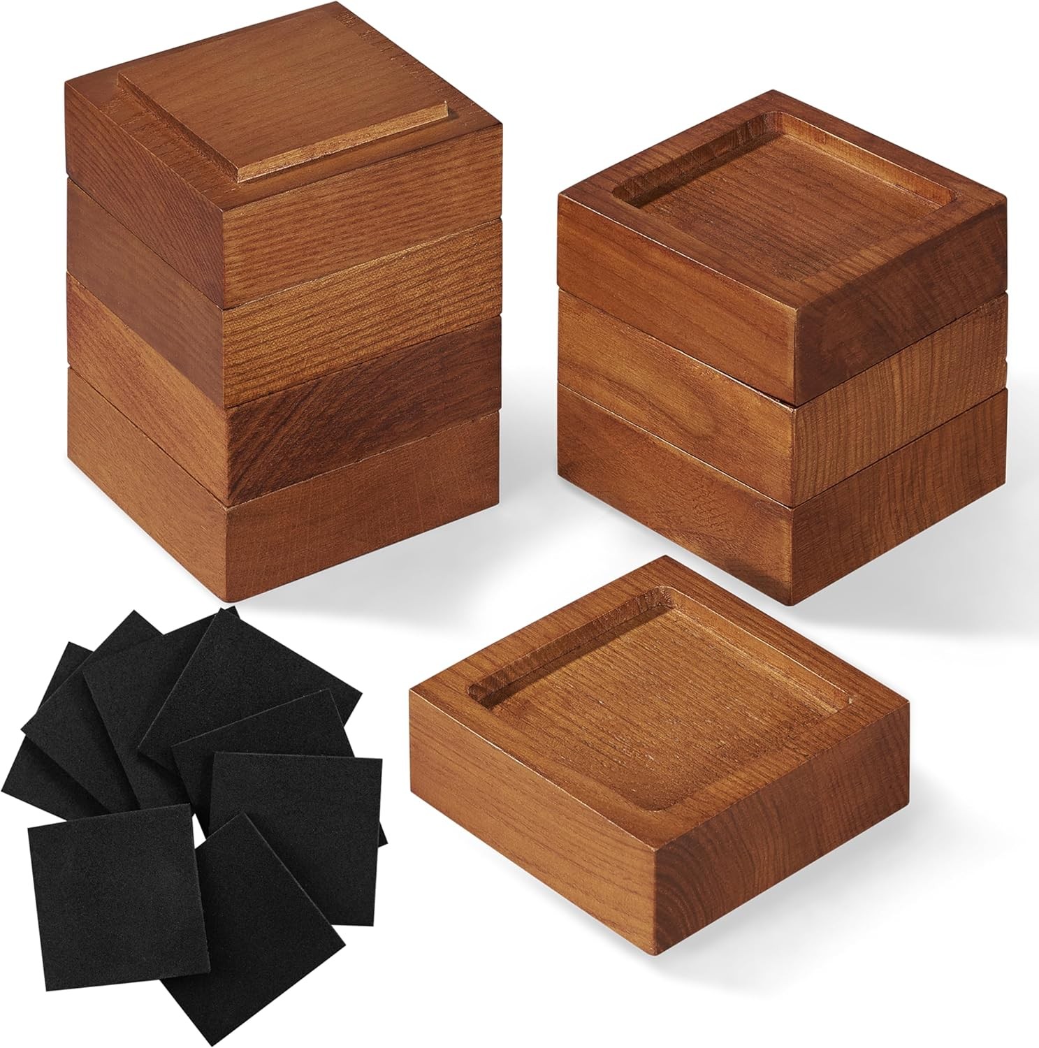 Bed Risers Set of 8 Adjustable 1-4in Solid Wood Non Slip Square