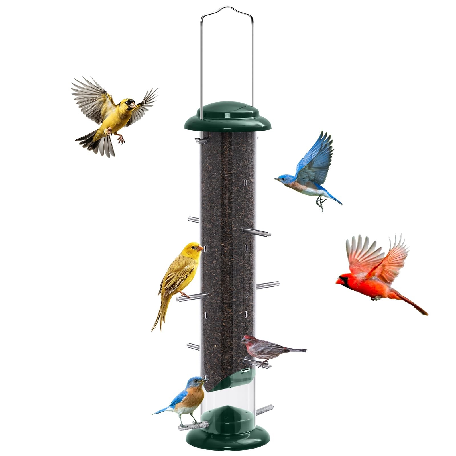 FEED GARDEN Finch Feeders for Outside, Nyjer & Thistle 15 inch-Metal, Green