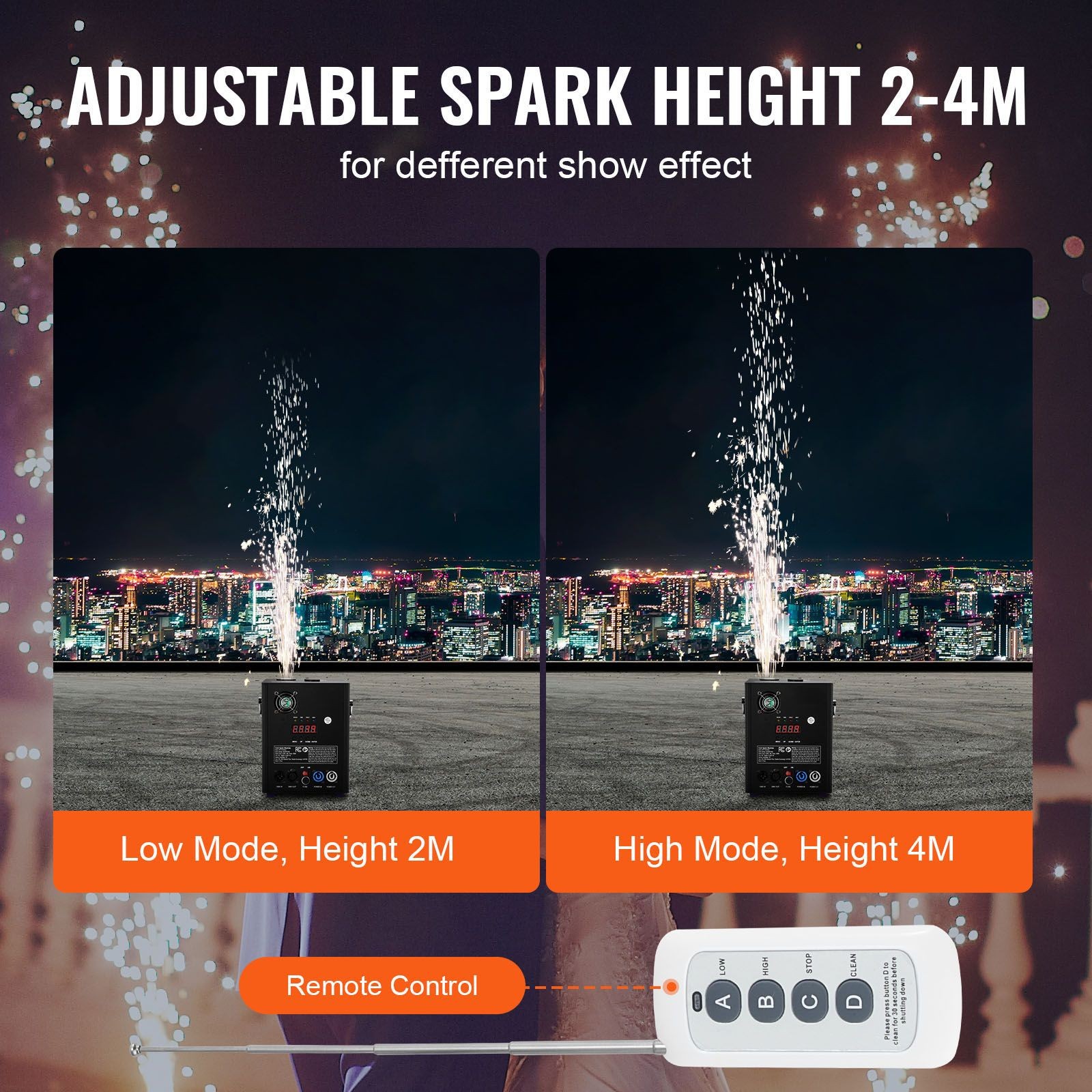 500W DMX Fireworks Controller, 6.6-13ft Adjustable Height, LED Screen