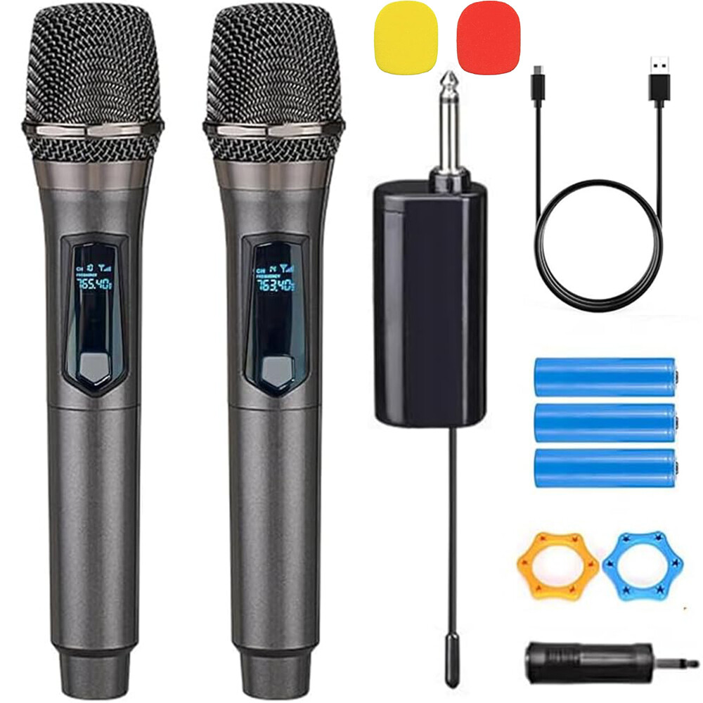 Portable Wireless Handheld Microphone Receiver Mic Set For Karaoke Speech 2Pack