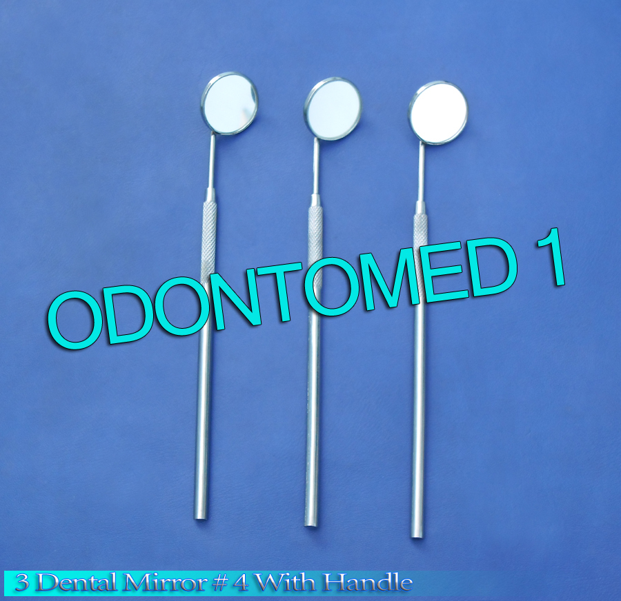 3 Dental Mirrors # 4 With Handle Stainless Steel Surgical Dental Instruments