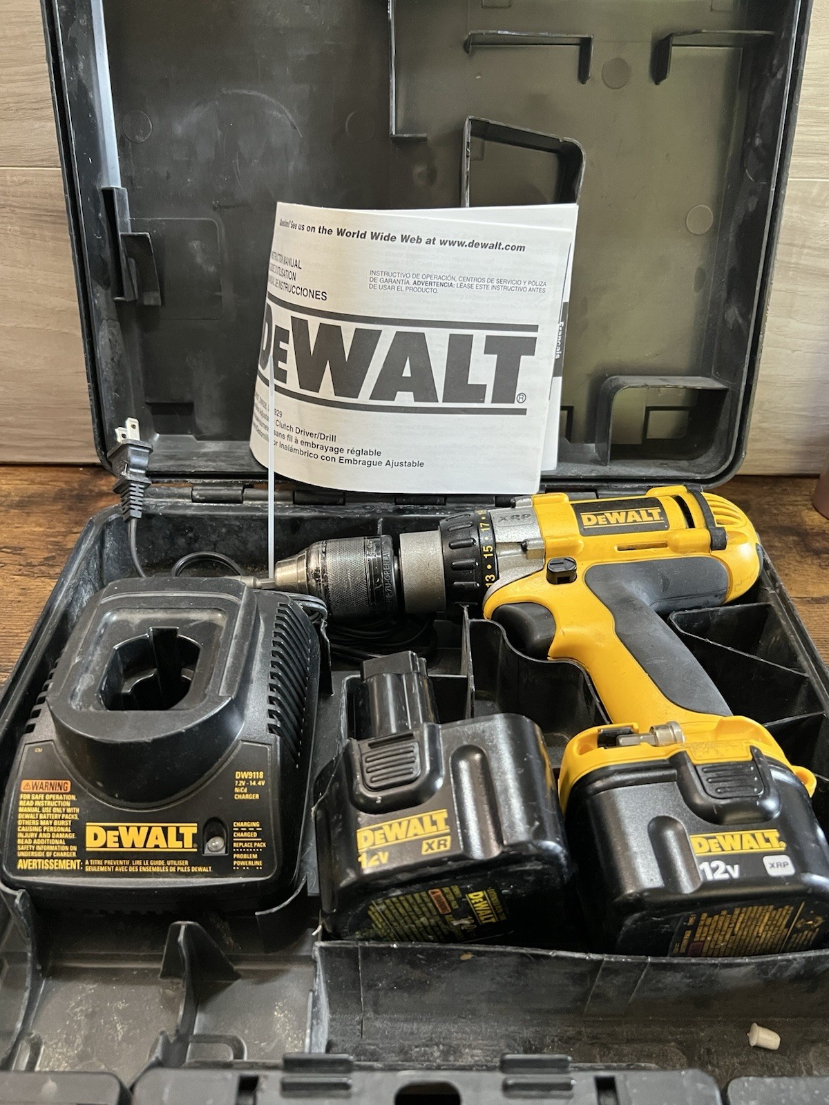 DeWalt DC980 12V XRP Cordless Drill 2 Batteries Charger Case Manual