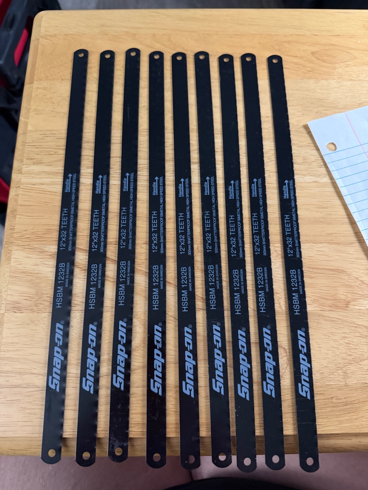 Snap On 12"X32 Teeth Hacksaw Blades Set of 9 HSBM1232B