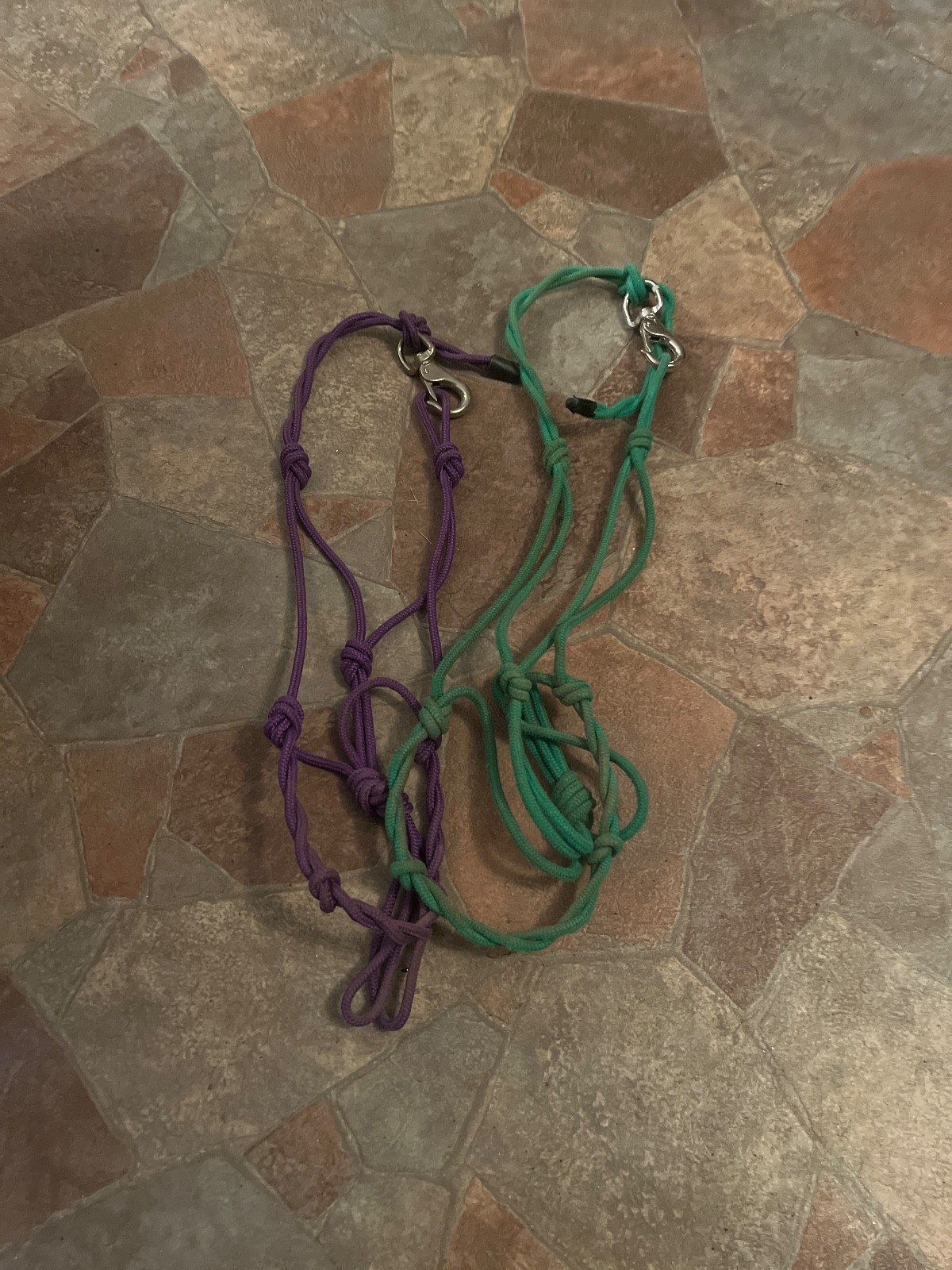 Tough 1 Knotted Rope Halters Set Of 2 Purple And Green Used In Good Condition