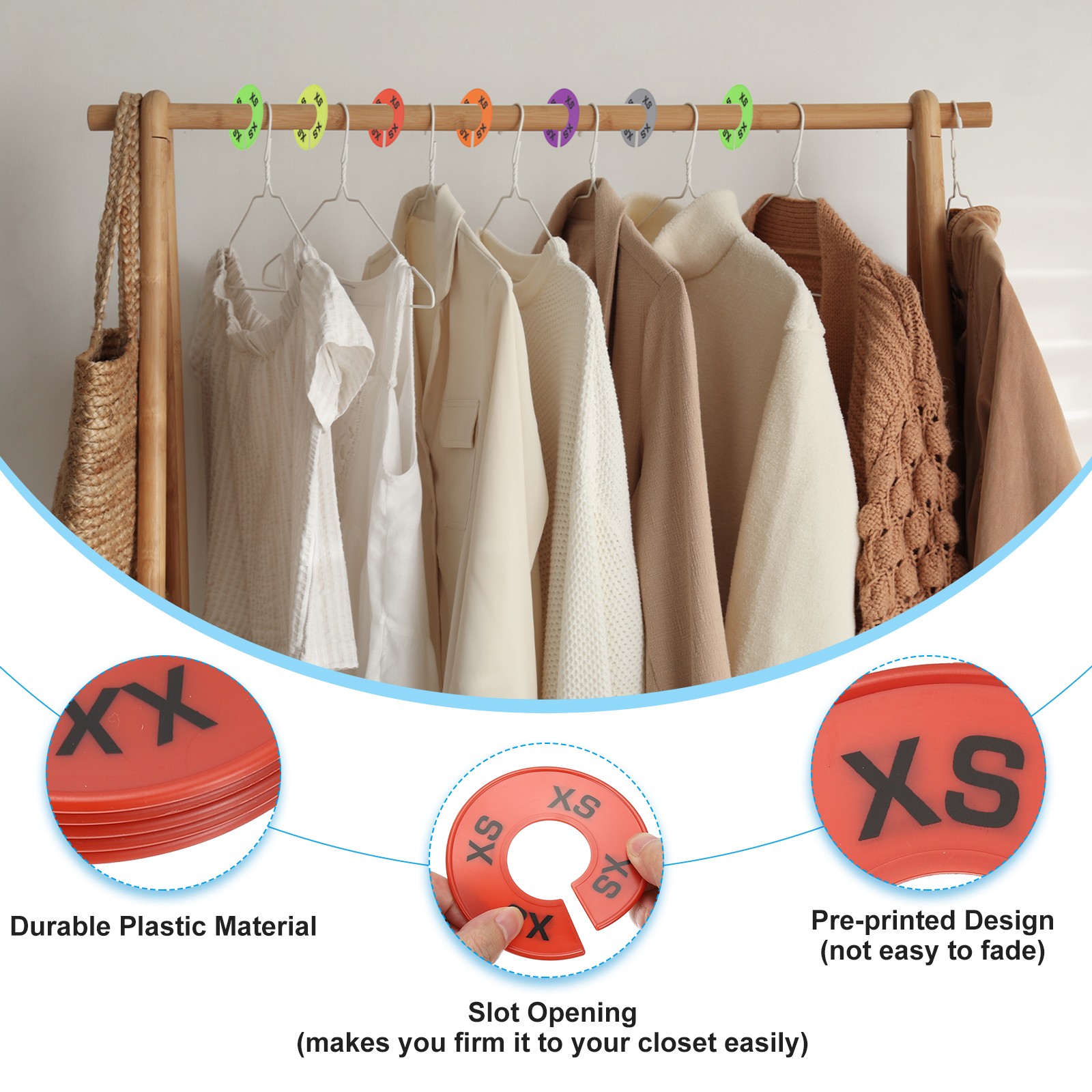40 Pack Round Clothes Dividers for Hanging Clothes 8 Sizes Multicolored