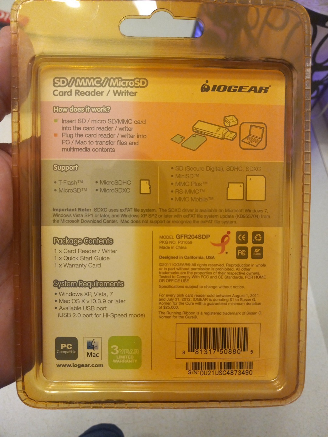 Iogear GFR204SDP Flash Card MicroSD/SD/MMC Reader/Writer USB NEW