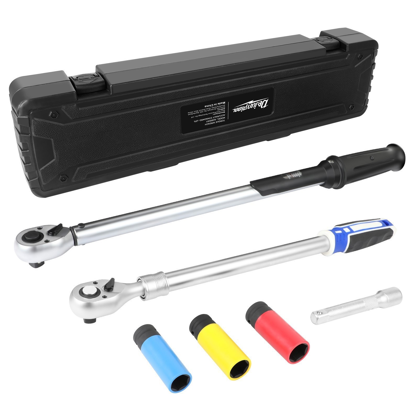 6pcs Ratcheting Torque Wrench 1/2 Inch 42 - 210Nm W/Extension &17 19 21mm Socket
