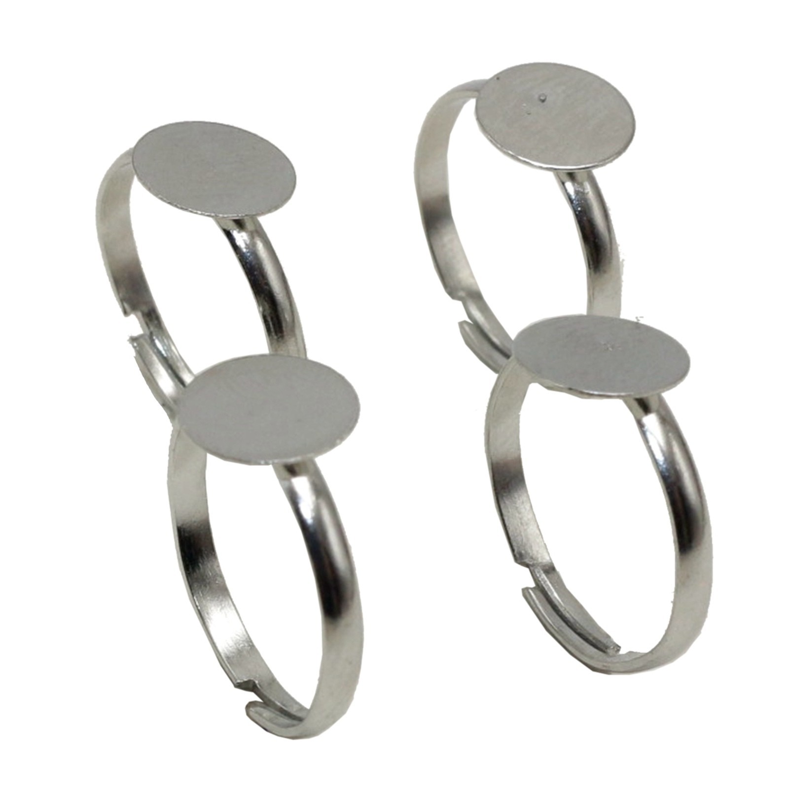 50pcs Silver Metal Adjustable Rings Blank Base (15mm-kids) with 8mm Glue On Pad