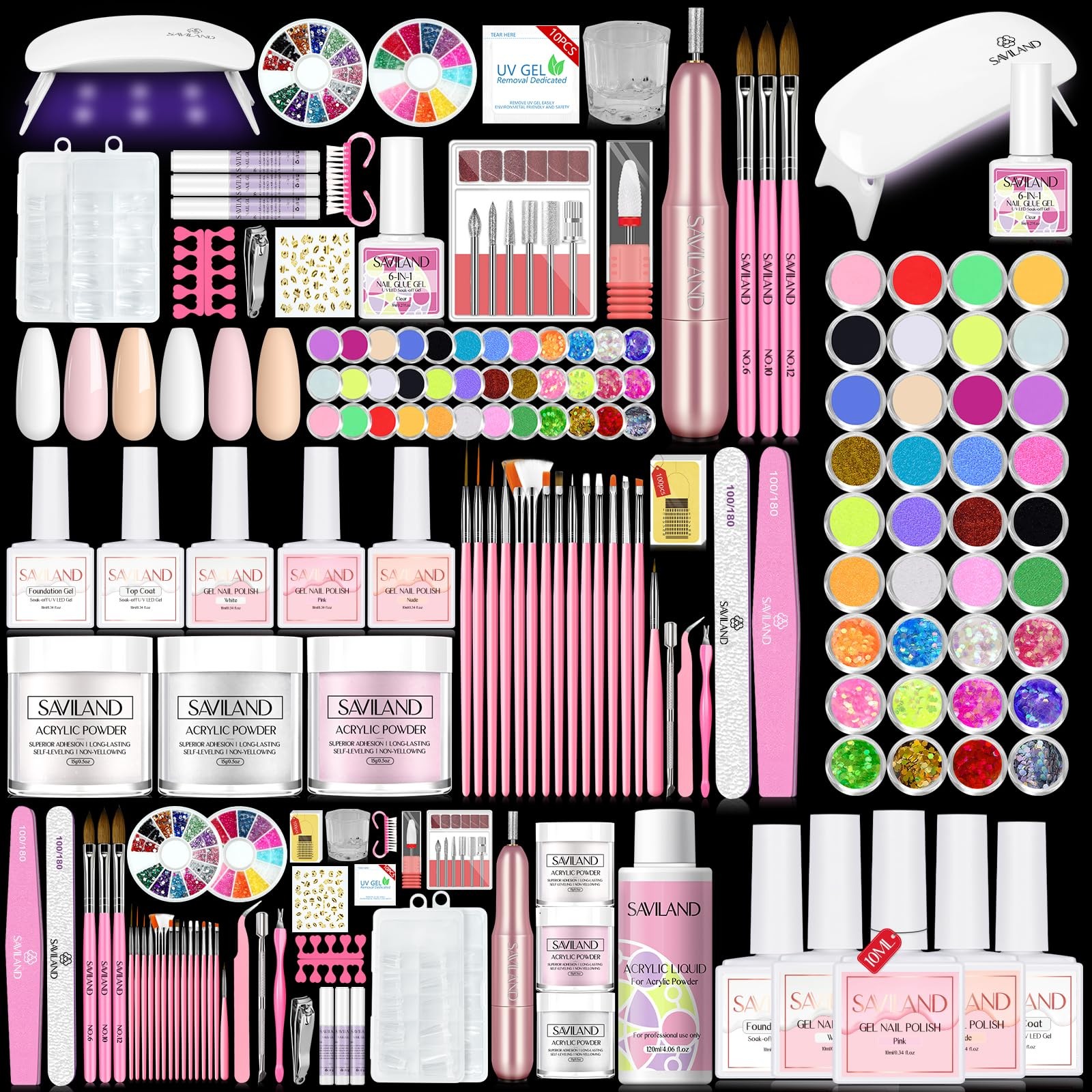 146pcs Acrylic Nail Kit with Drill, Full Professional Set with UV Light for DIY