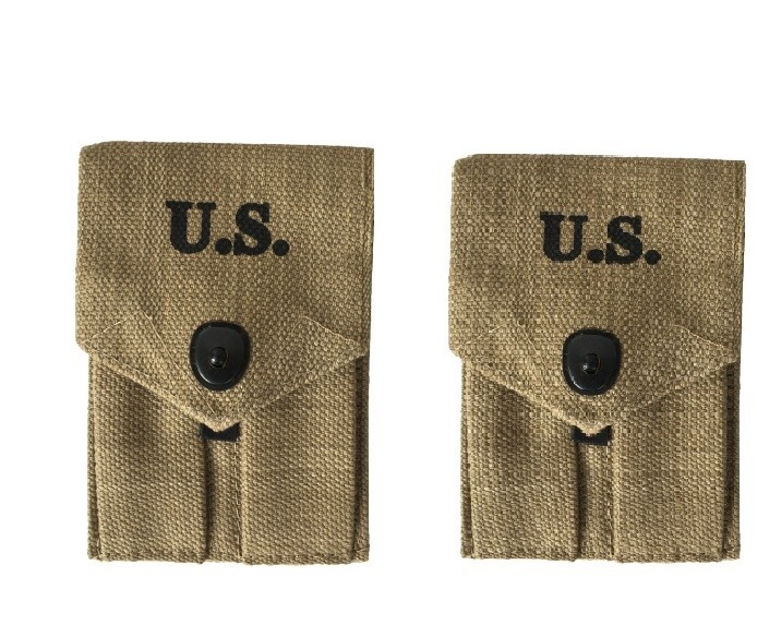 (Pack of 2) WWII US 1911 Colt .45 M1943 Canvas Double Ammo Pouch (Khaki)