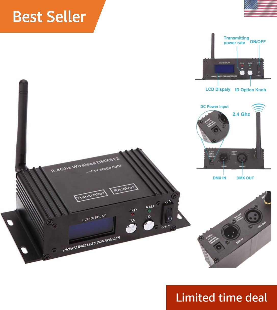 Adjustable Power DMX Wireless Transmitter with Anti-Jamming for Seamless Events