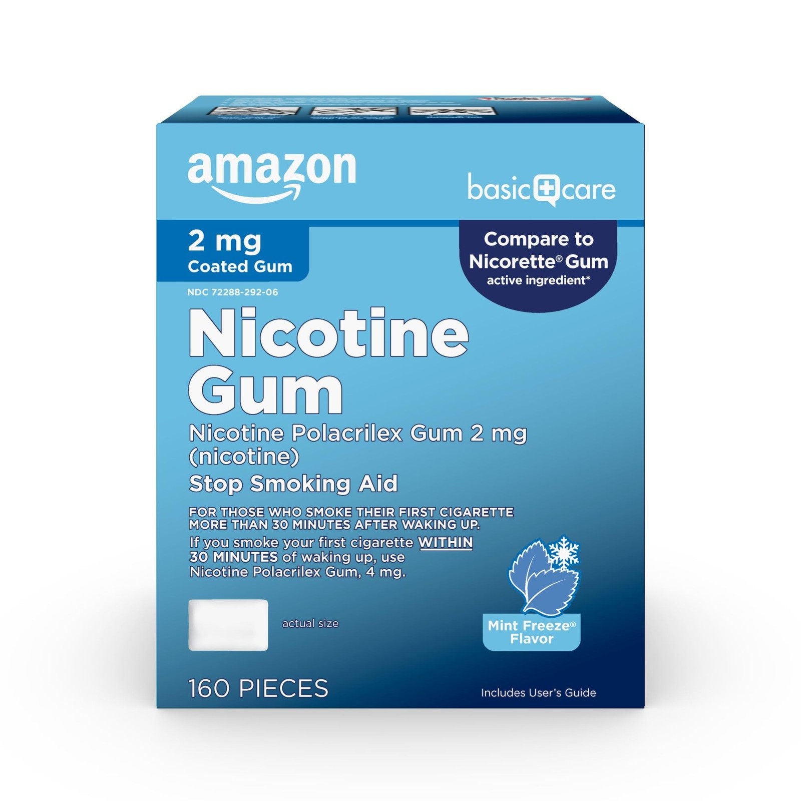 Amazon Basic Care Coated Nicotine Polacrilex Gum 2 mg, Ice Mint Flavor, Stop ...