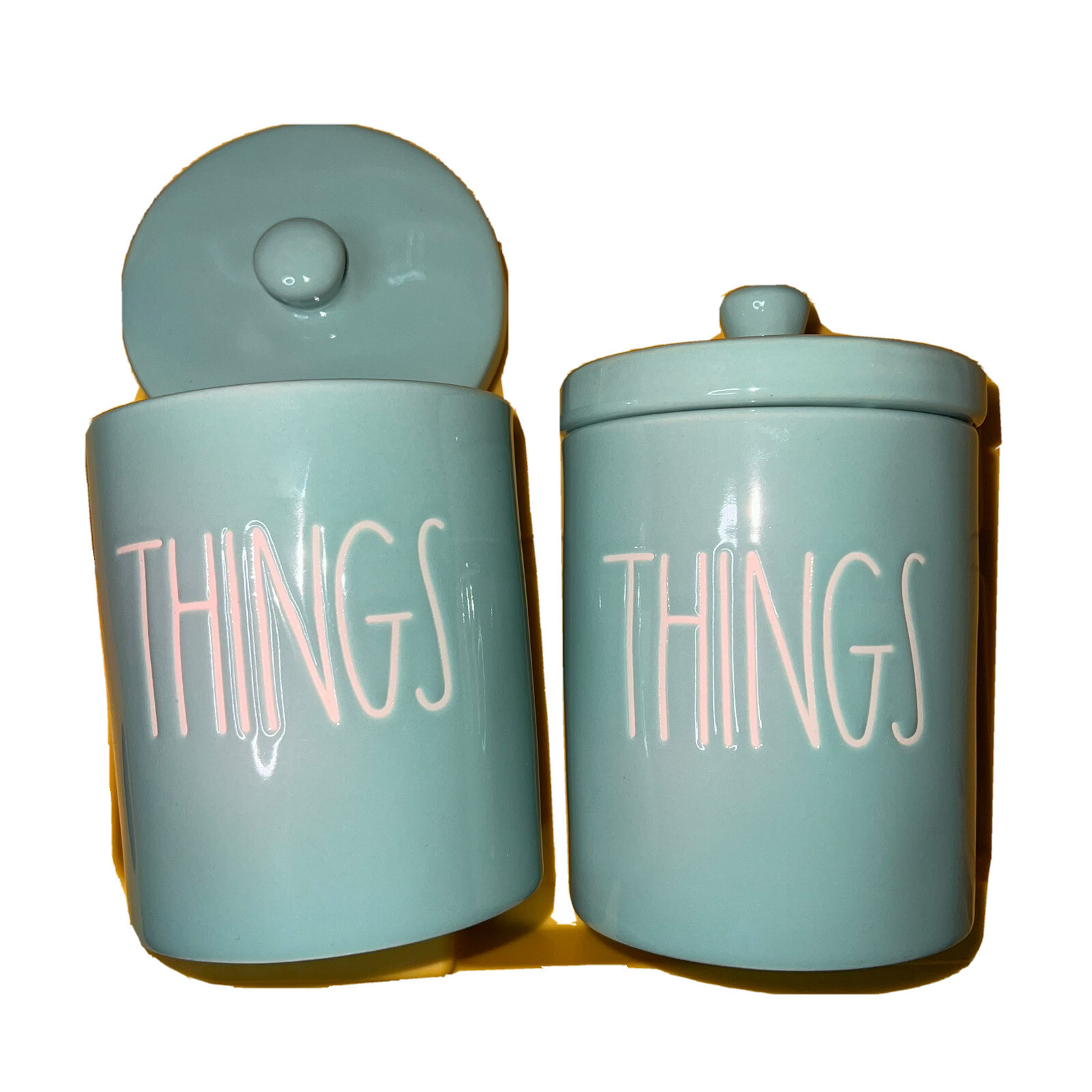 1  Rae Dunn Blue Things Dish Holder & Lid Bathroom Office Nick Nack Jar