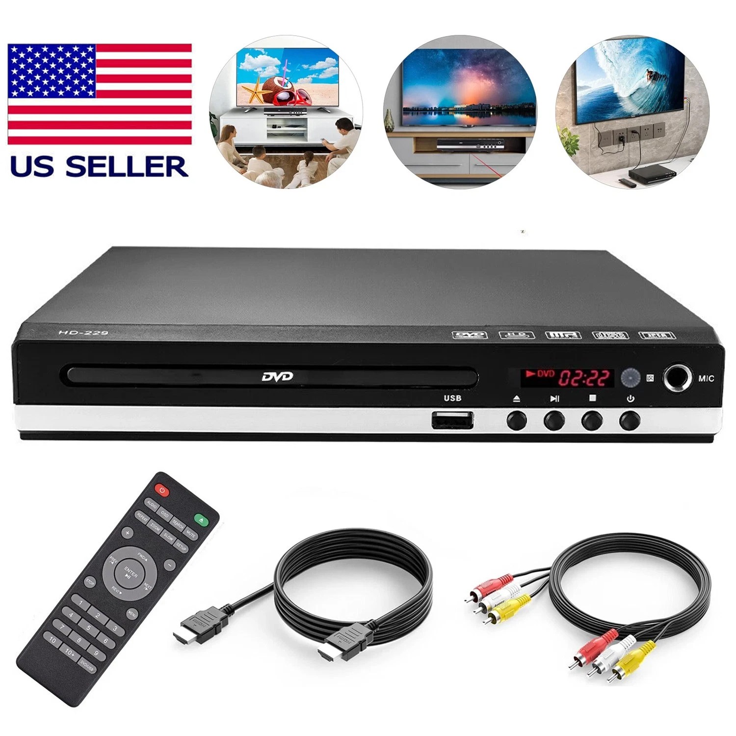 1080p DVD Player All Region Free DVD CD USB Player with HD+RCA Output HOME US