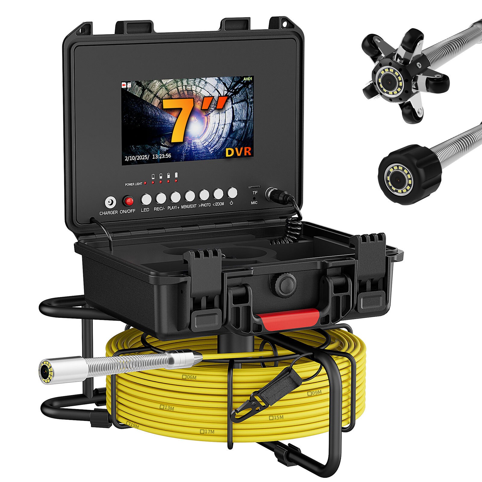 30m Sewer Pipe Inspection Camera, 7" Screen Industrial Drain Pipeline Endoscope