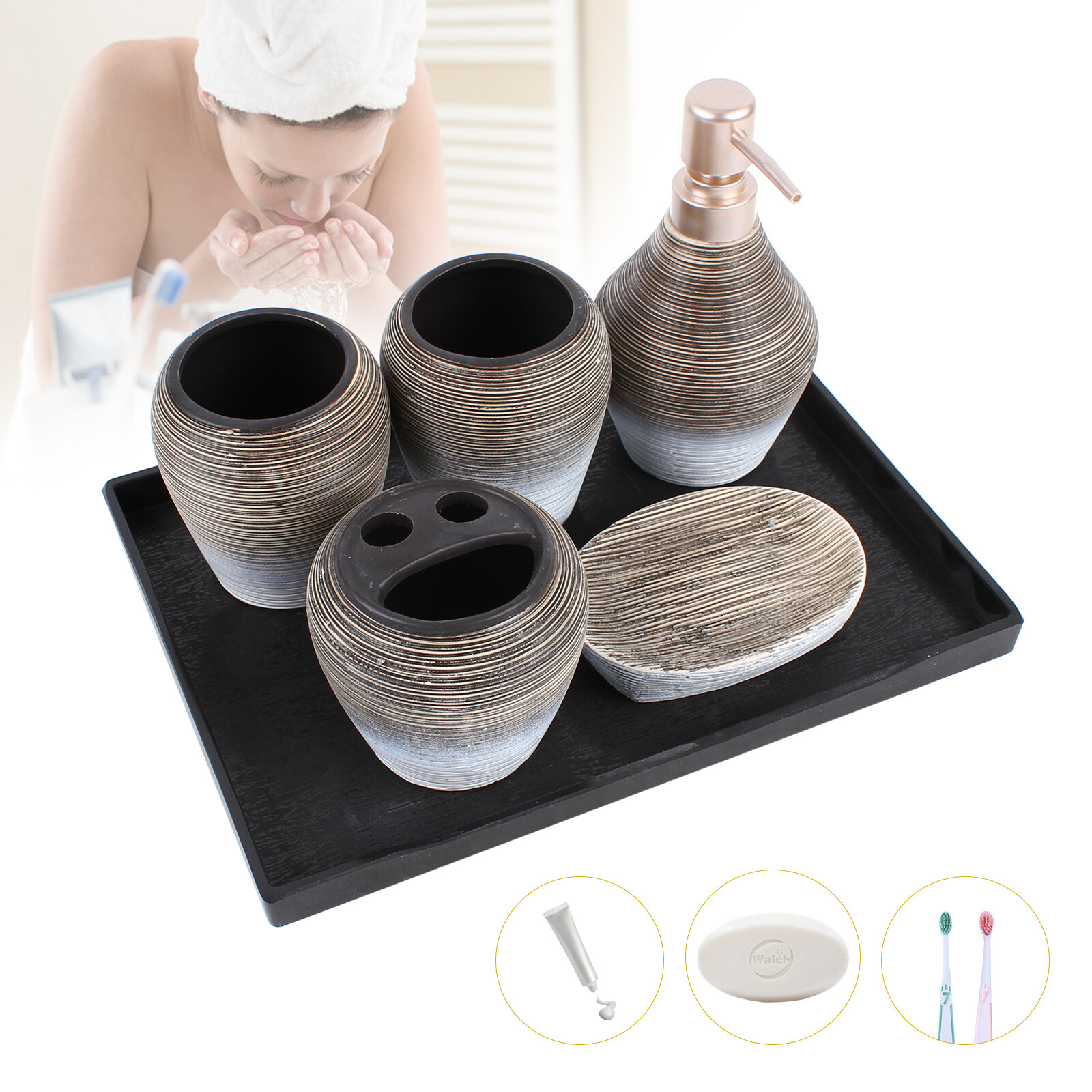 Ceramic Bathroom Accessories Set Decorative Storage Lotion Dispenser Holder 5PCS