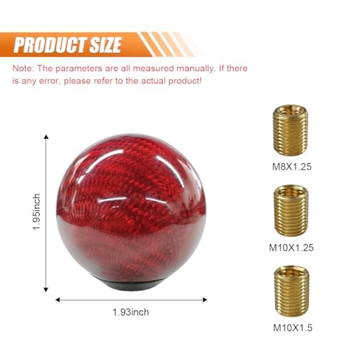 Carbon Fiber Shift Knob, Car Round Ball Gear Shifter Knobs with 3 Adapters, Red