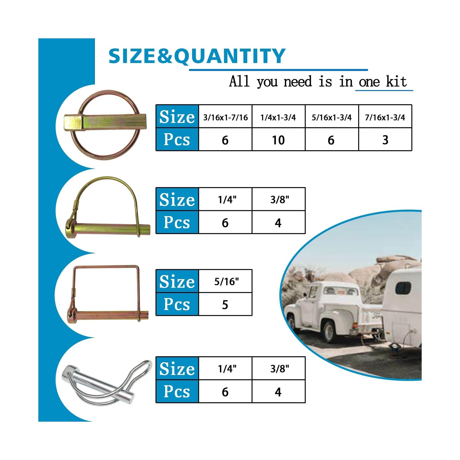 202PCS Hitch Pins Clip Pins, Linch and PTO Pins for Trailers Tractors Trucks ...