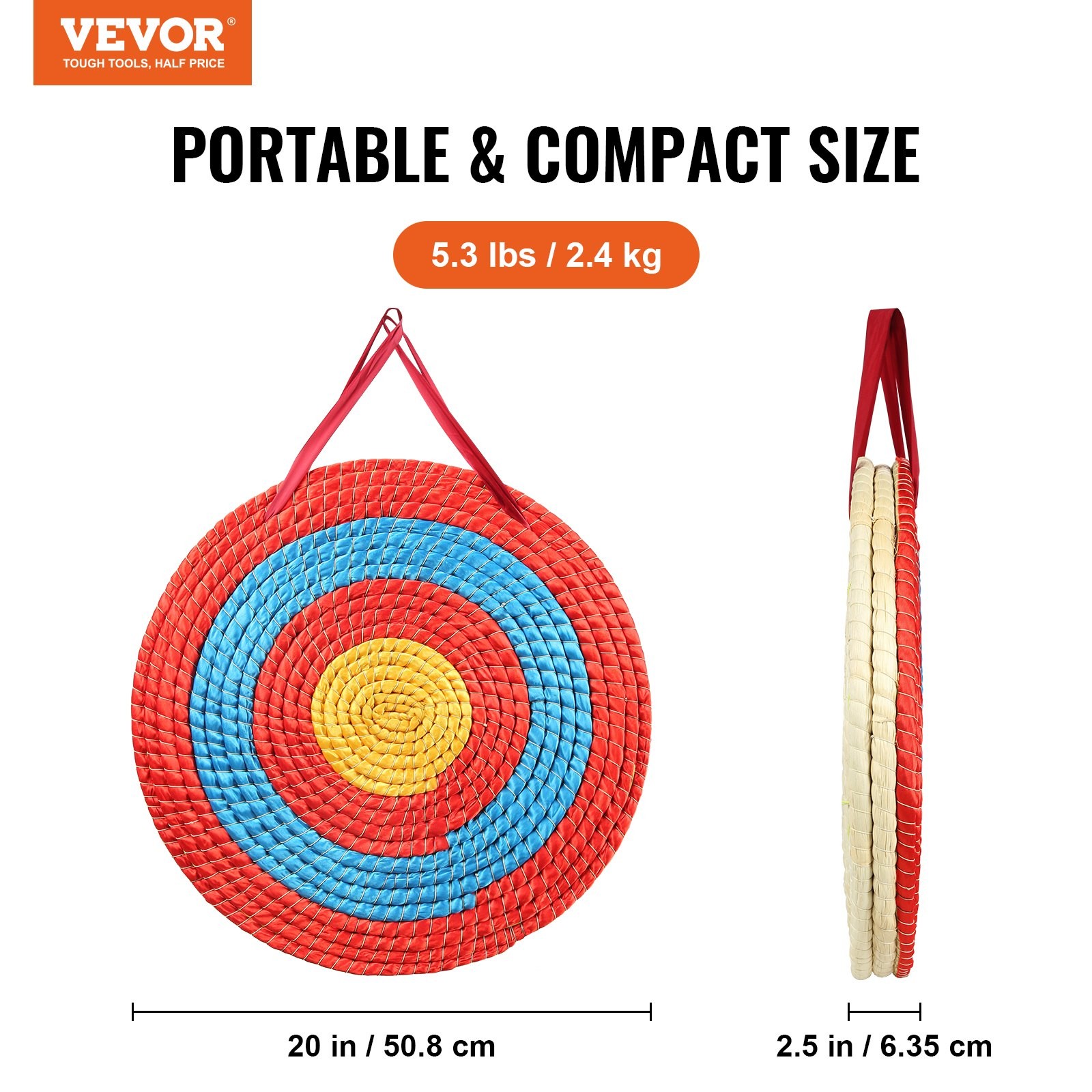 VEVOR Archery Target, 3 Layers 20" Arrow Target, Solid Straw Round Archery