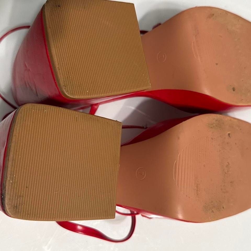 Red Platform Heels Strappy Chunky Mule Square Toe Size 7