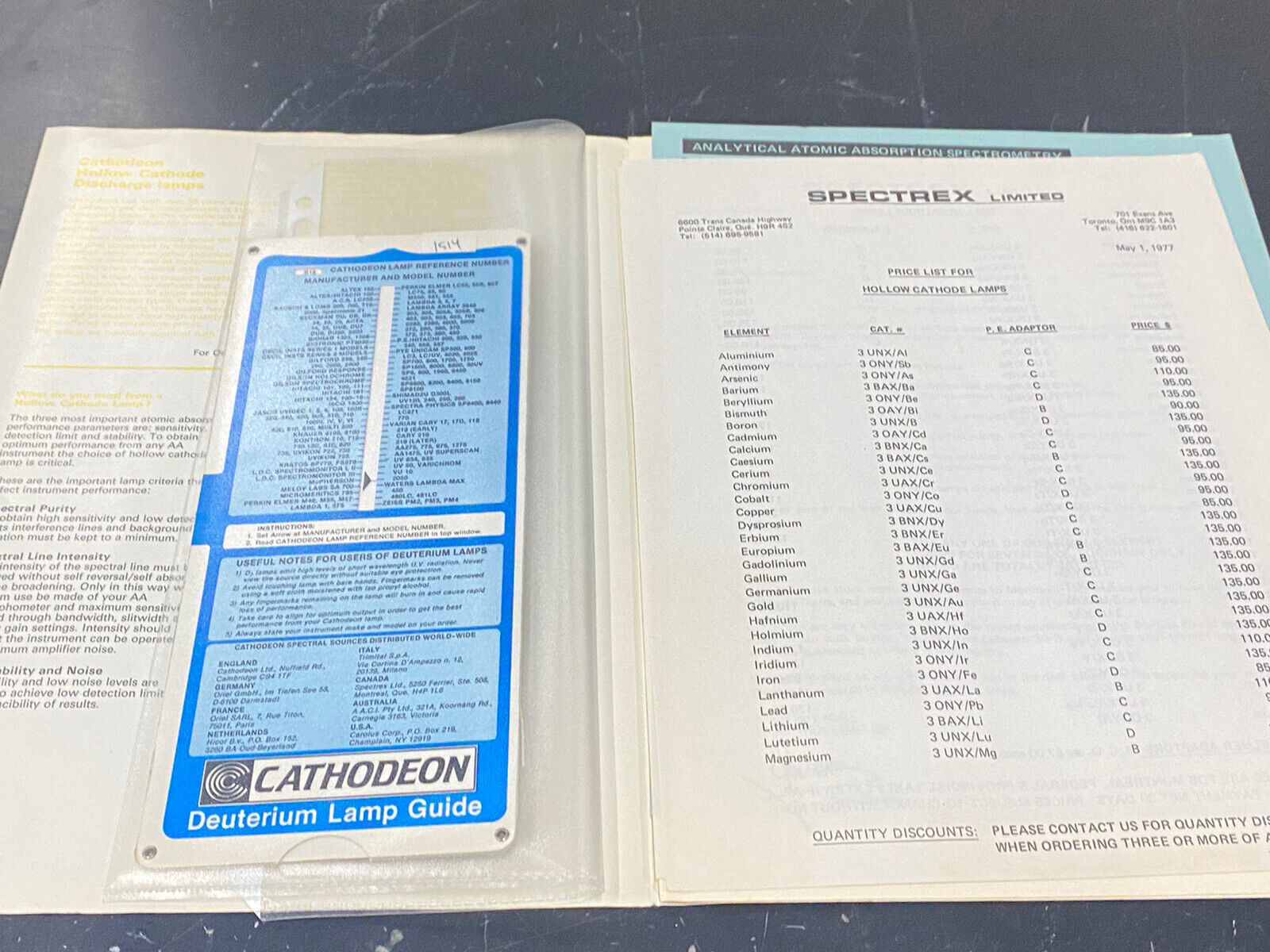 Spectrex hollow cathode lamps - Instruction Book / User Guide