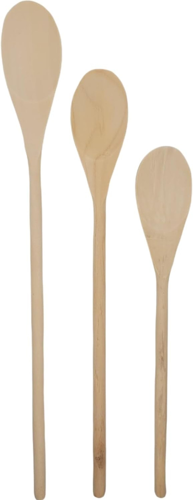3 Piece Long Handle Wooden Mixing Spoon Set - 10", 12" and 14" Long (1 Set)