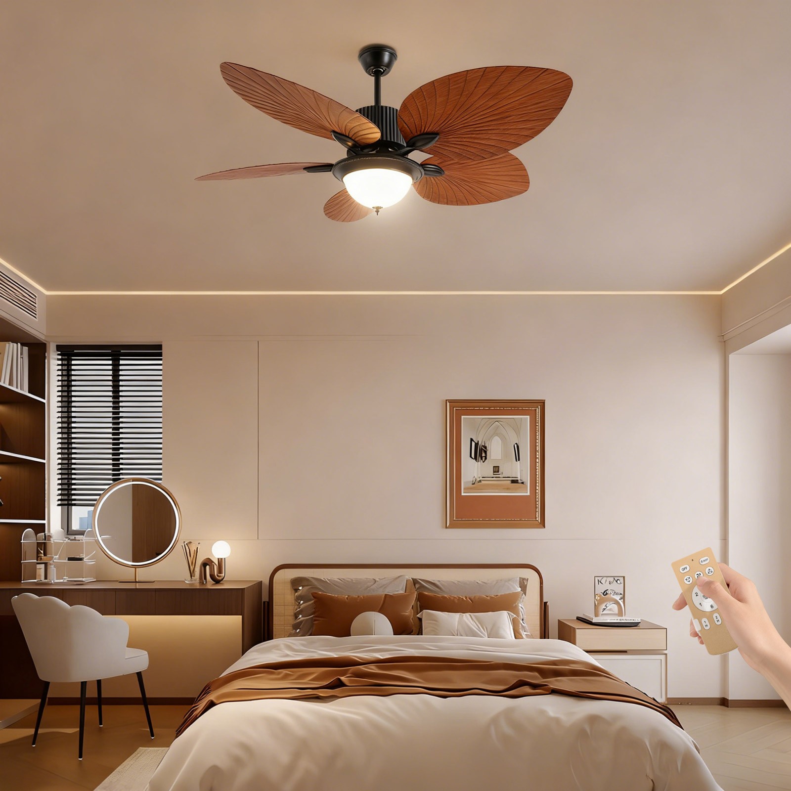 52" Ceiling Fan with Remote and Light LED 3-Color Lamp 3 Speed Chandelier Fan