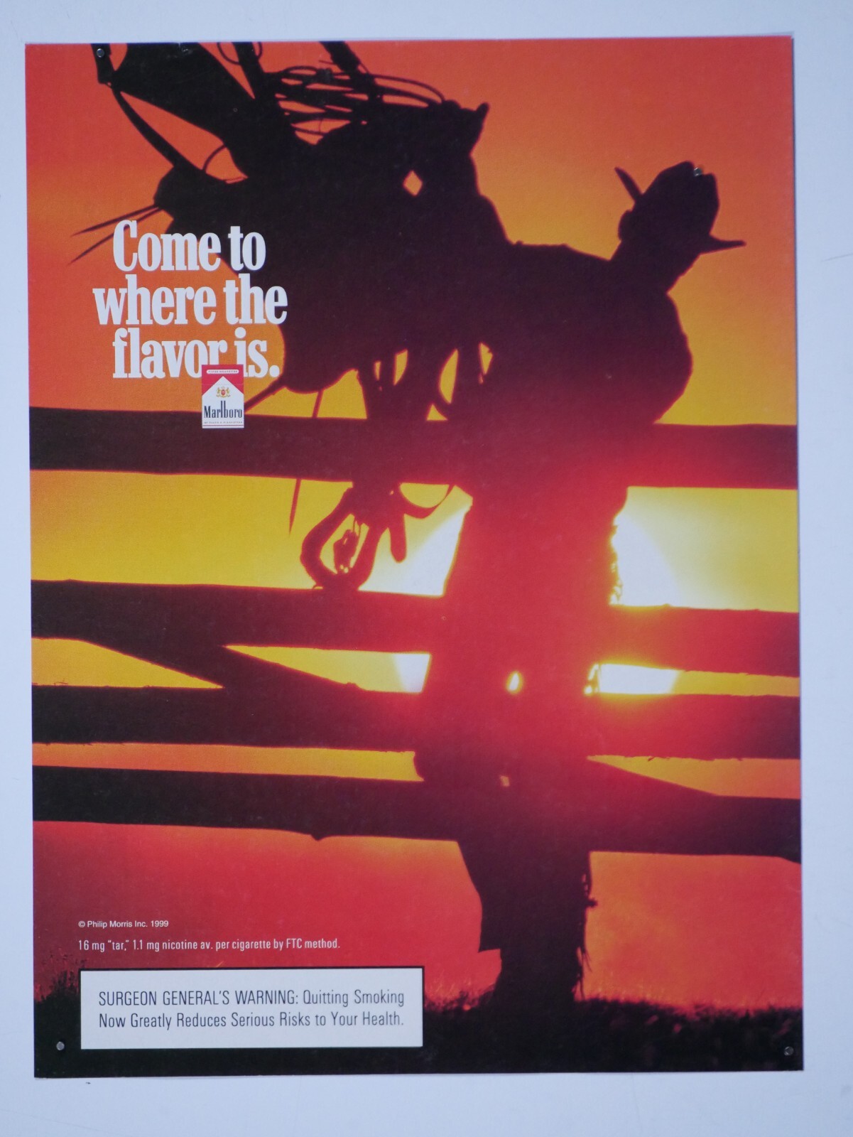 Marlboro Man Cowboy Sunset Vintage 1999 Original Print Ad 8 x 10.5"