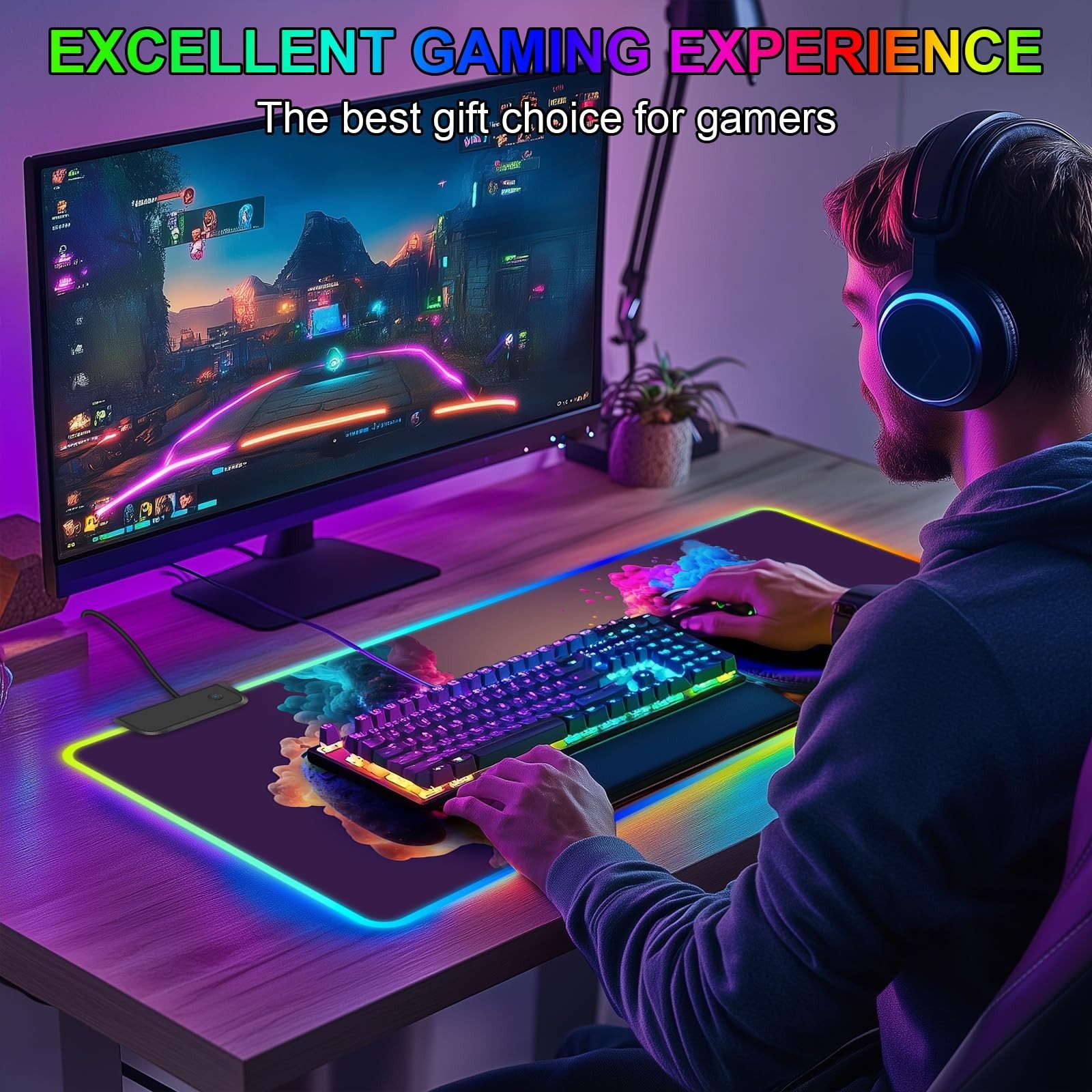 RGB Gaming Mouse Pad, Large Mousepad with LED Light 13 Light Modes Touch Cont...