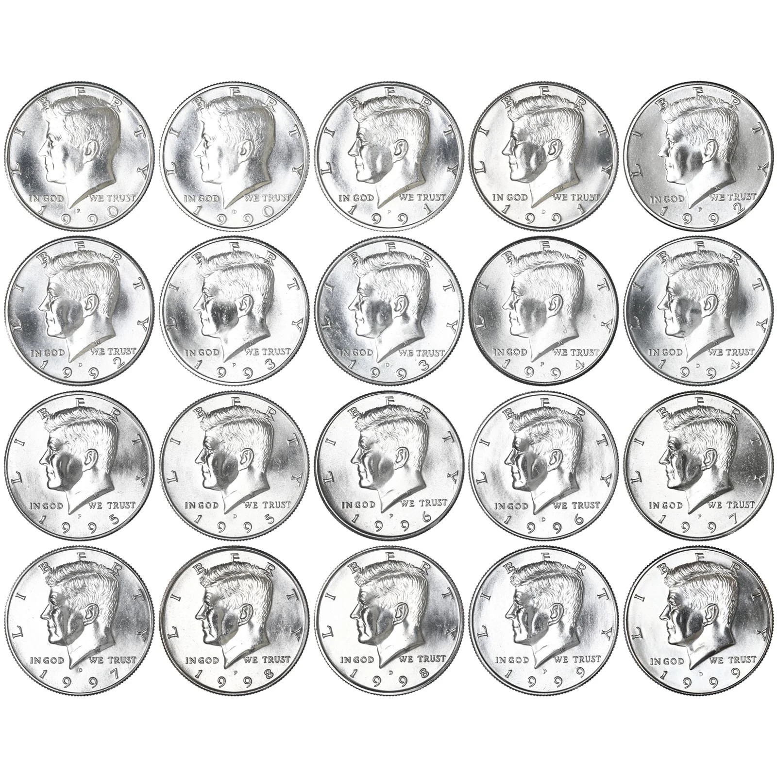 1990-1999 P &D Kennedy Half Dollar BU 20 Coin Set