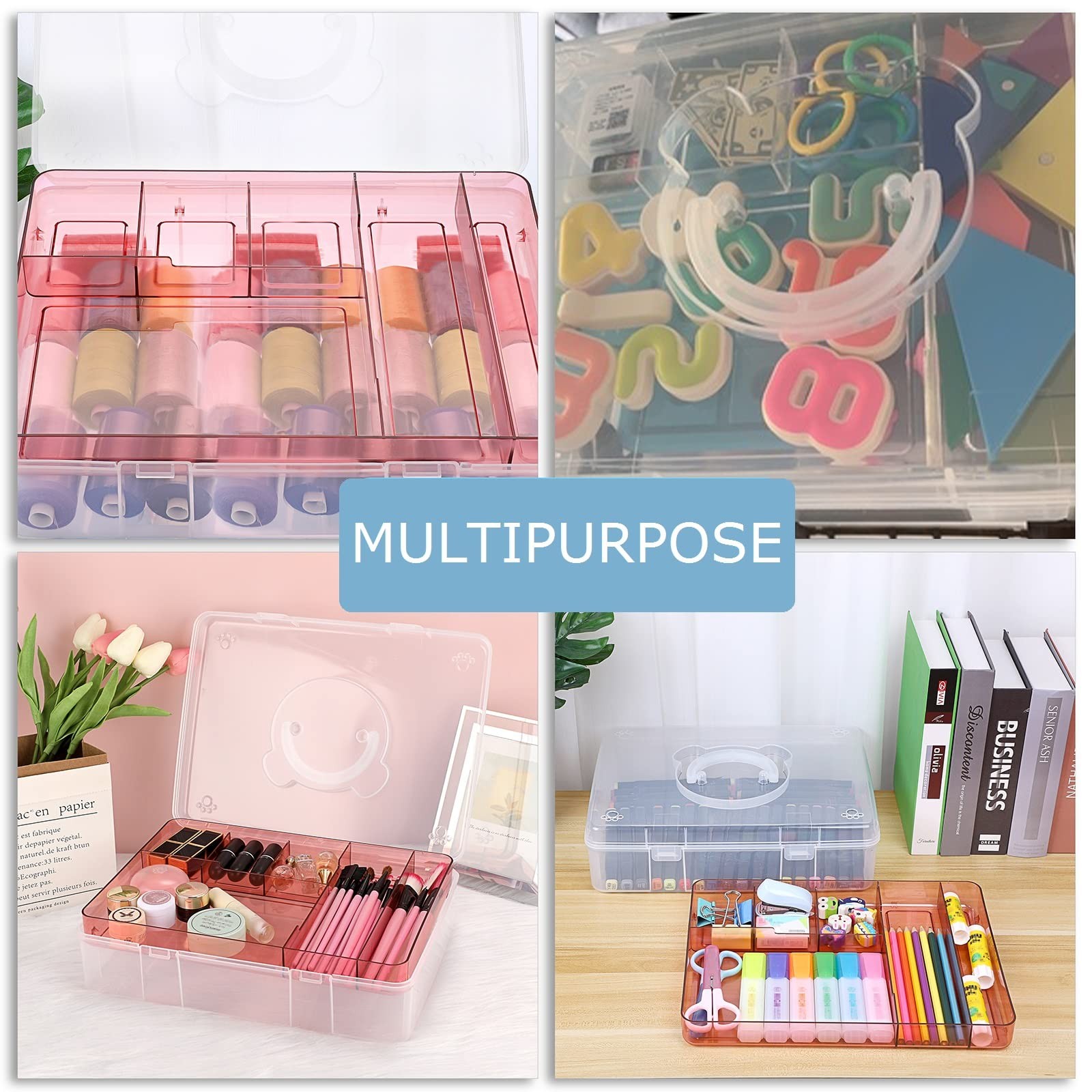 Btsky 2-Tier Cute Bear Storage Removable Divided Tray Portable Clear Plastic