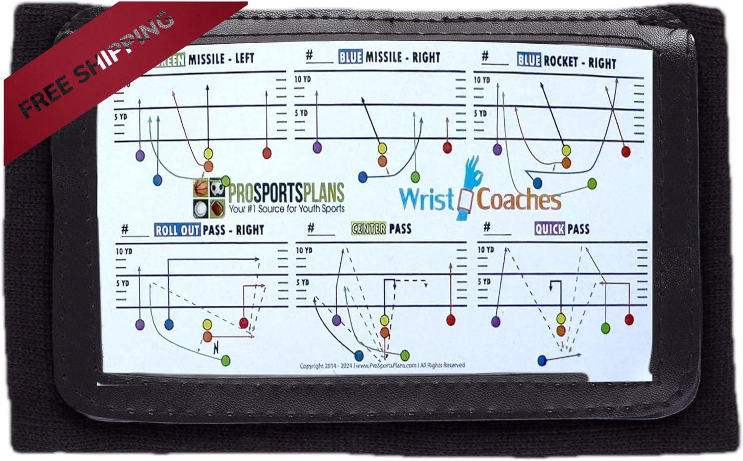 Football Play Wristbands - Youth Quarterback Gear - Wristband Playbook Black