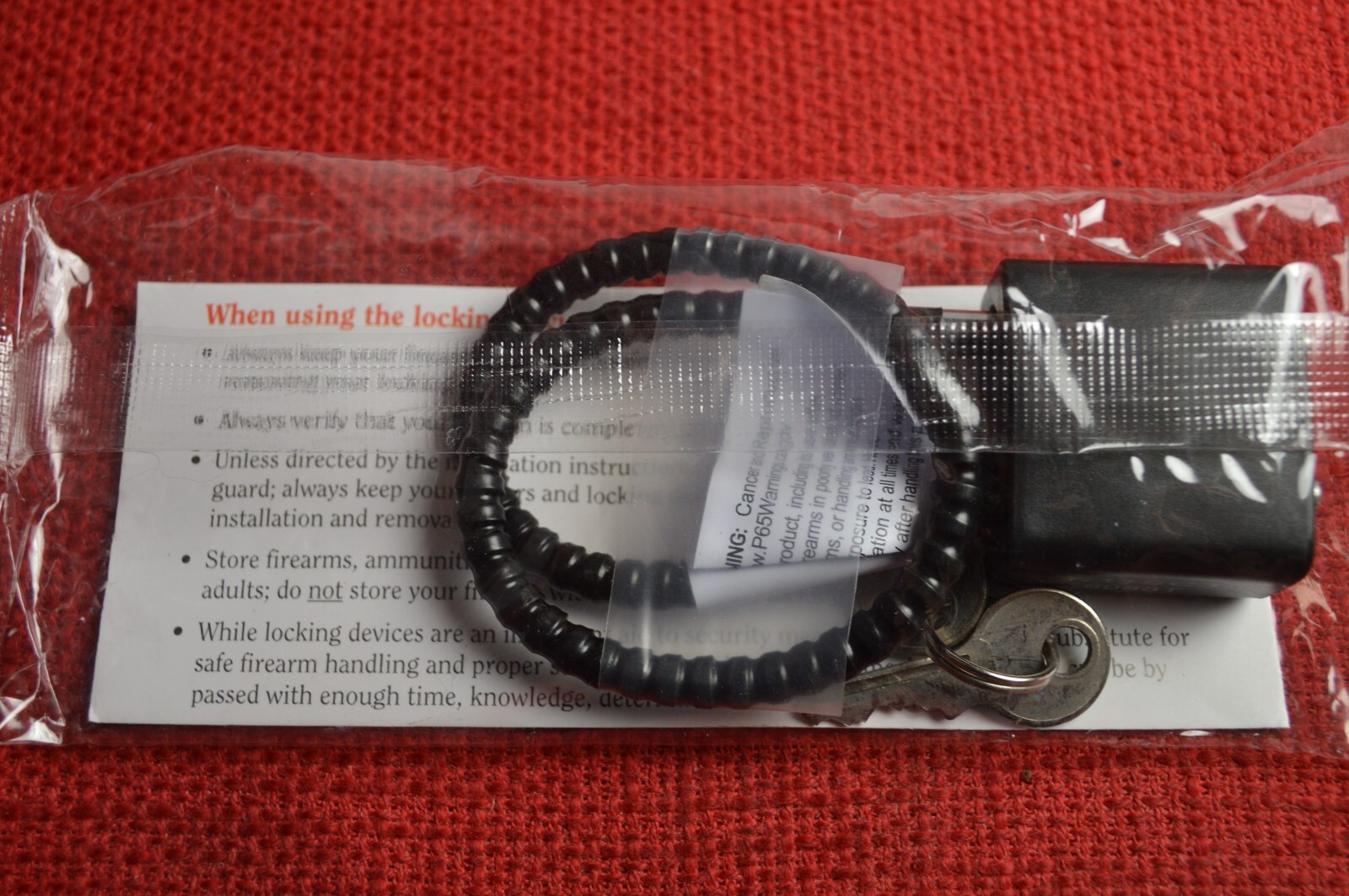 Ruger Black Cable Gun Lock With Instructions and 2 Keys NEW