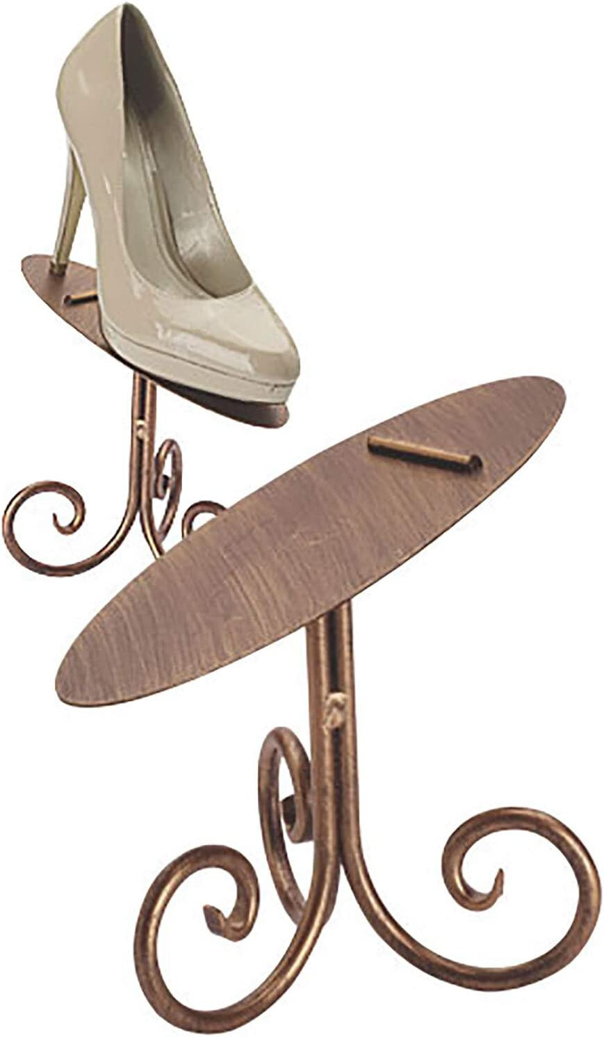 Lot of 6 Bronze 6" Shoe Stands Display Metal Tilted Stay Ledge Shoes Heals