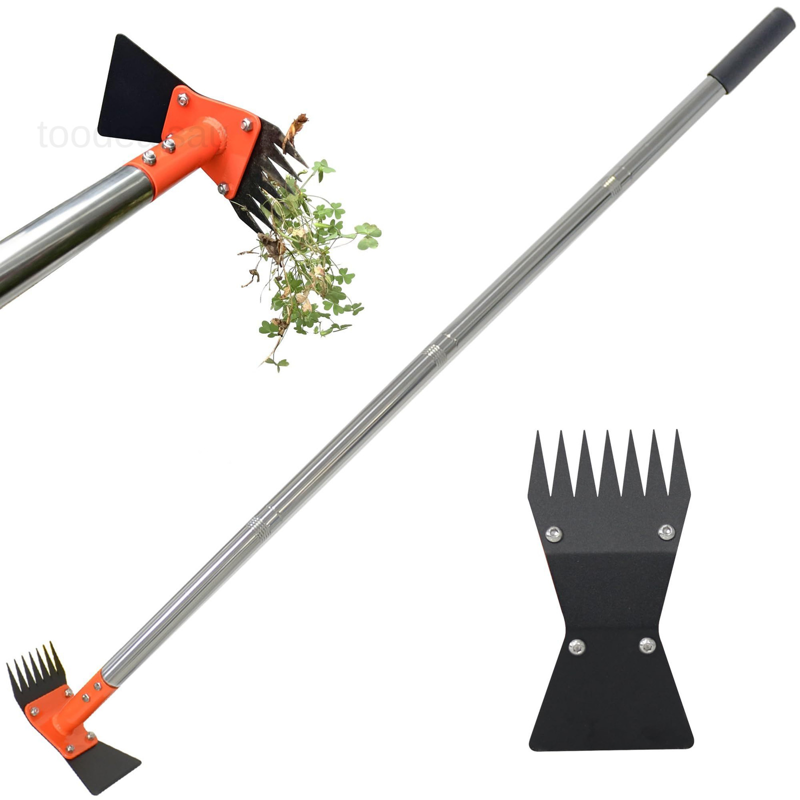 2-in-1 Garden Hoe and Weed Puller Rake, 60 Inch Adjustable Long black
