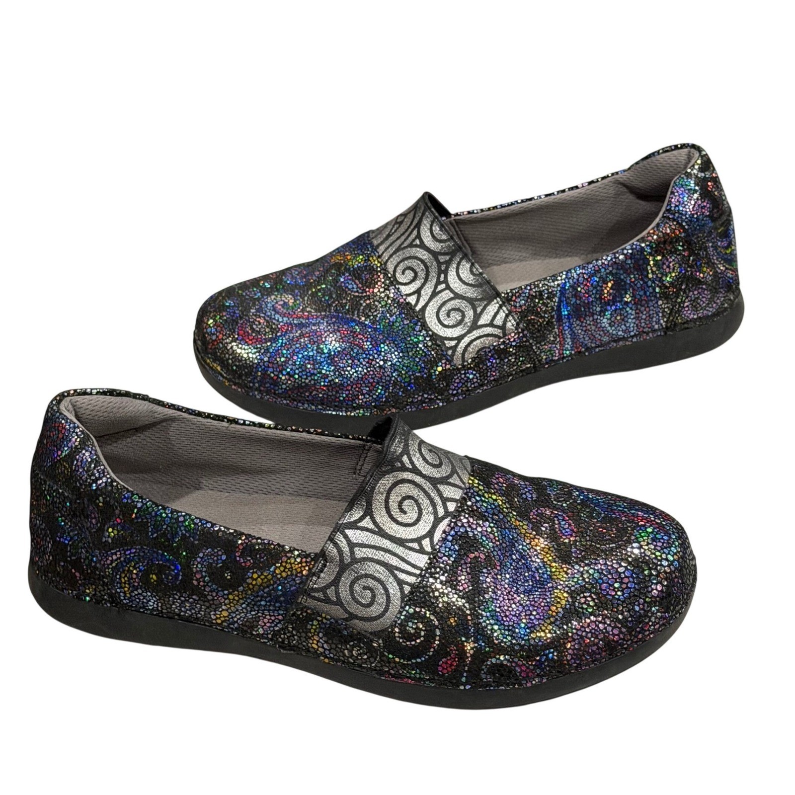 Alegria Glee Slip On Comfort Shoes Womens 39 US 9 Multicolor Swirl Print Artsy