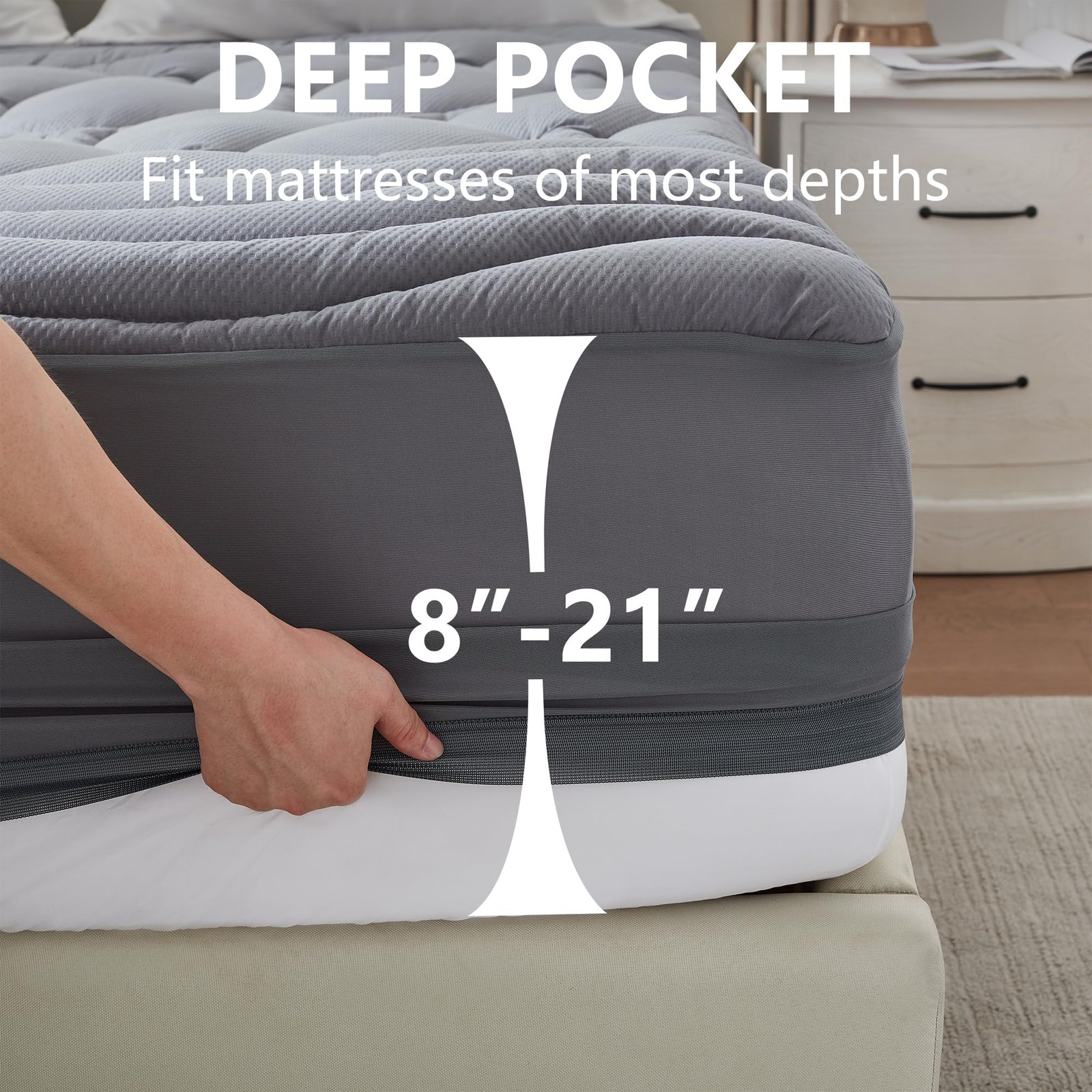 ELVEN HOME King Size Mattress Pad Waterproof, Cooling King, Grey