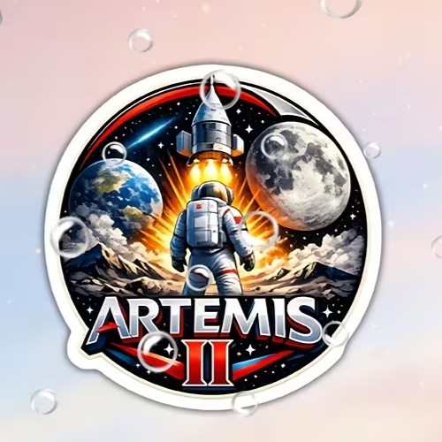 2 pack Artemis II Mission Sticker Astronaut Moon Exploration Design Sticker 2.7"
