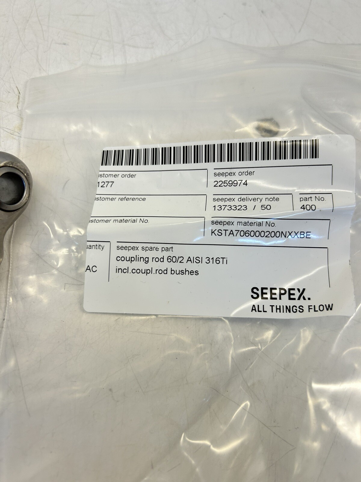 OLD STOCK SEEPEX STAINLESS COUPLING ROD 60/2 AISI 316Ti KSTA706000200NXXBE SHAFT